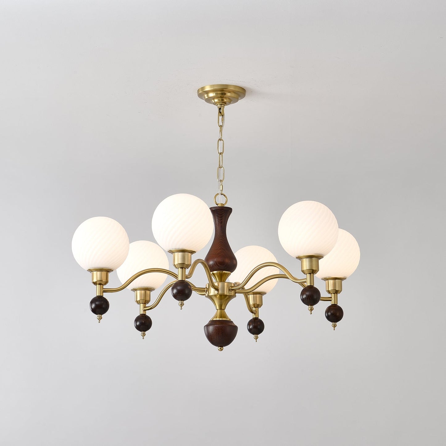 Elegant Globe Orb Wood Chandelier with Adjustable Height & Warm Lighti