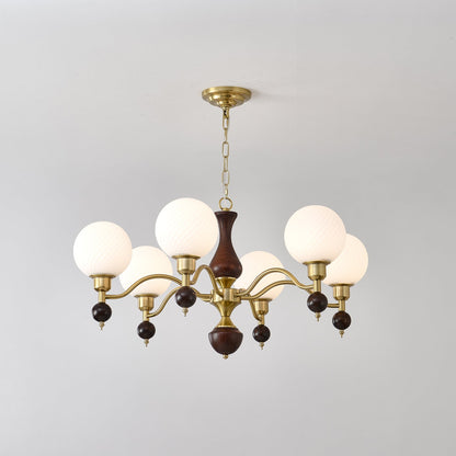 Elegant Globe Orb Wood Chandelier with Adjustable Height & Warm Lighti