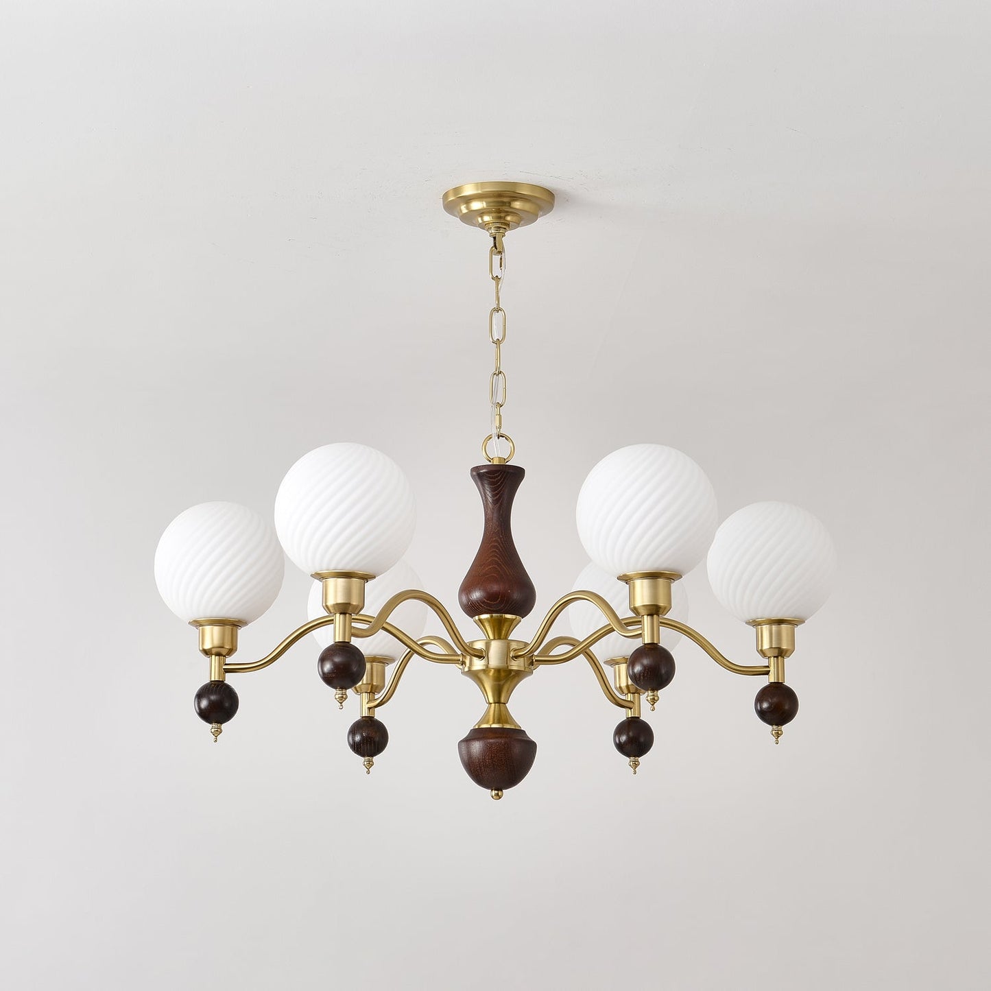 Elegant Globe Orb Wood Chandelier with Adjustable Height & Warm Lighti