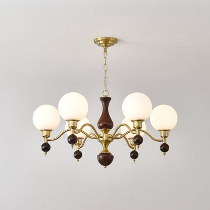 Elegant Globe Orb Wood Chandelier with Adjustable Height & Warm Lighti