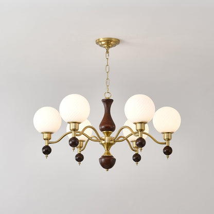 Elegant Globe Orb Wood Chandelier with Adjustable Height & Warm Lighti