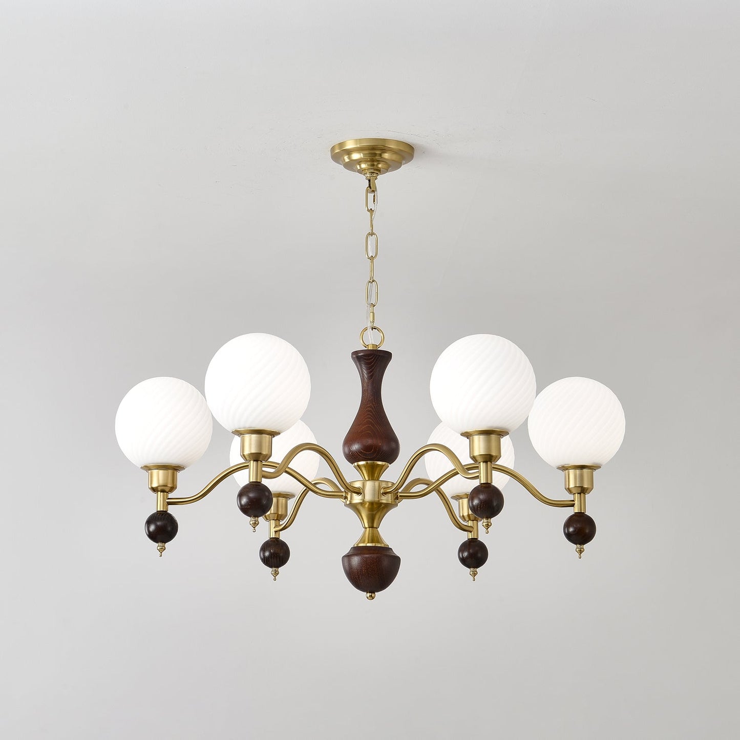 Elegant Globe Orb Wood Chandelier with Adjustable Height & Warm Lighti