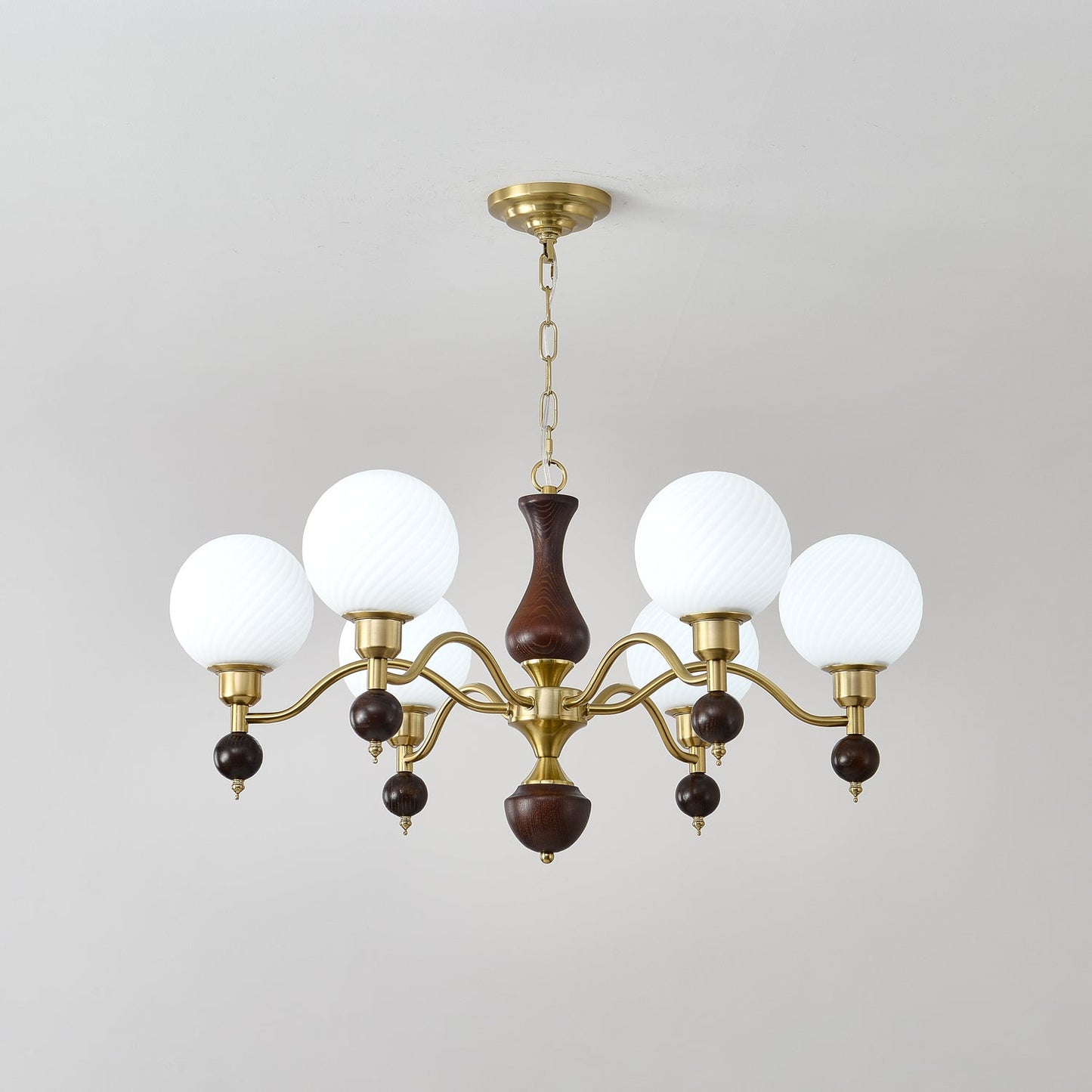 Elegant Globe Orb Wood Chandelier with Adjustable Height & Warm Lighti