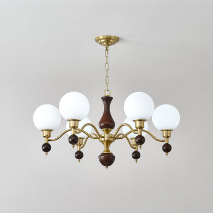 Elegant Globe Orb Wood Chandelier with Adjustable Height & Warm Lighti