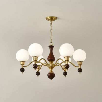 Elegant Globe Orb Wood Chandelier with Adjustable Height & Warm Lighti