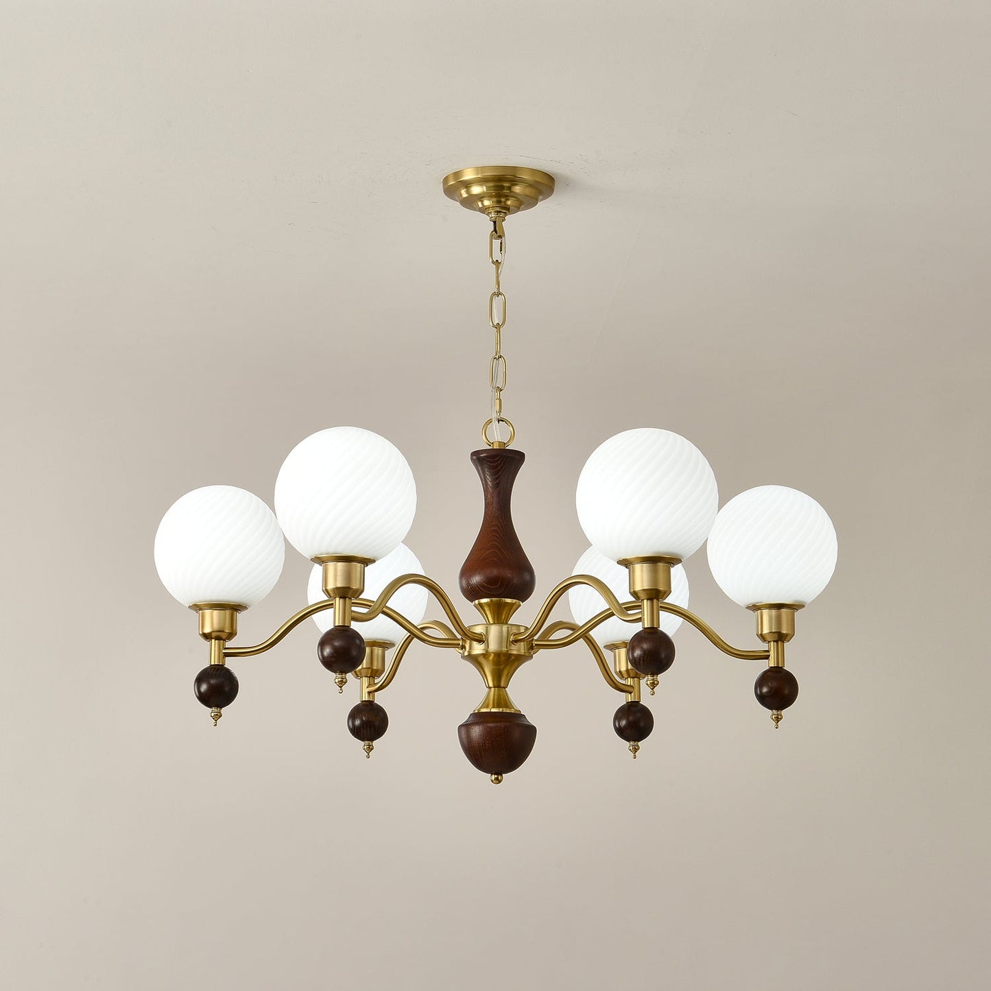 Elegant Globe Orb Wood Chandelier with Adjustable Height & Warm Lighti