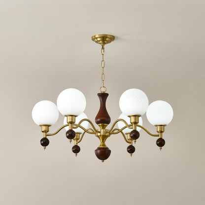 Elegant Globe Orb Wood Chandelier with Adjustable Height & Warm Lighti