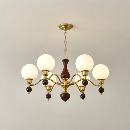 Elegant Globe Orb Wood Chandelier with Adjustable Height & Warm Lighti