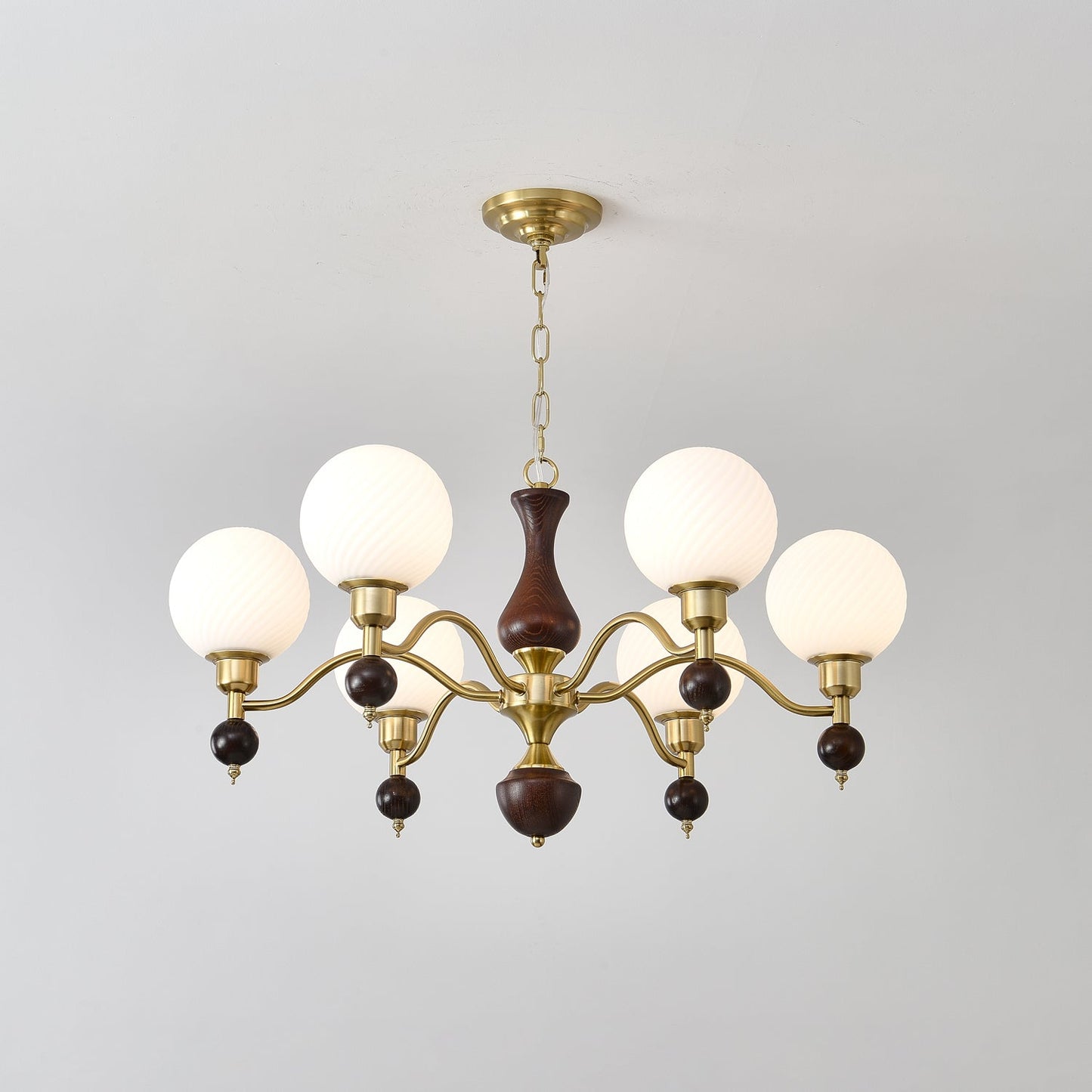 Elegant Globe Orb Wood Chandelier with Adjustable Height & Warm Lighti