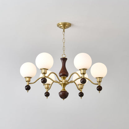 Elegant Globe Orb Wood Chandelier with Adjustable Height & Warm Lighti