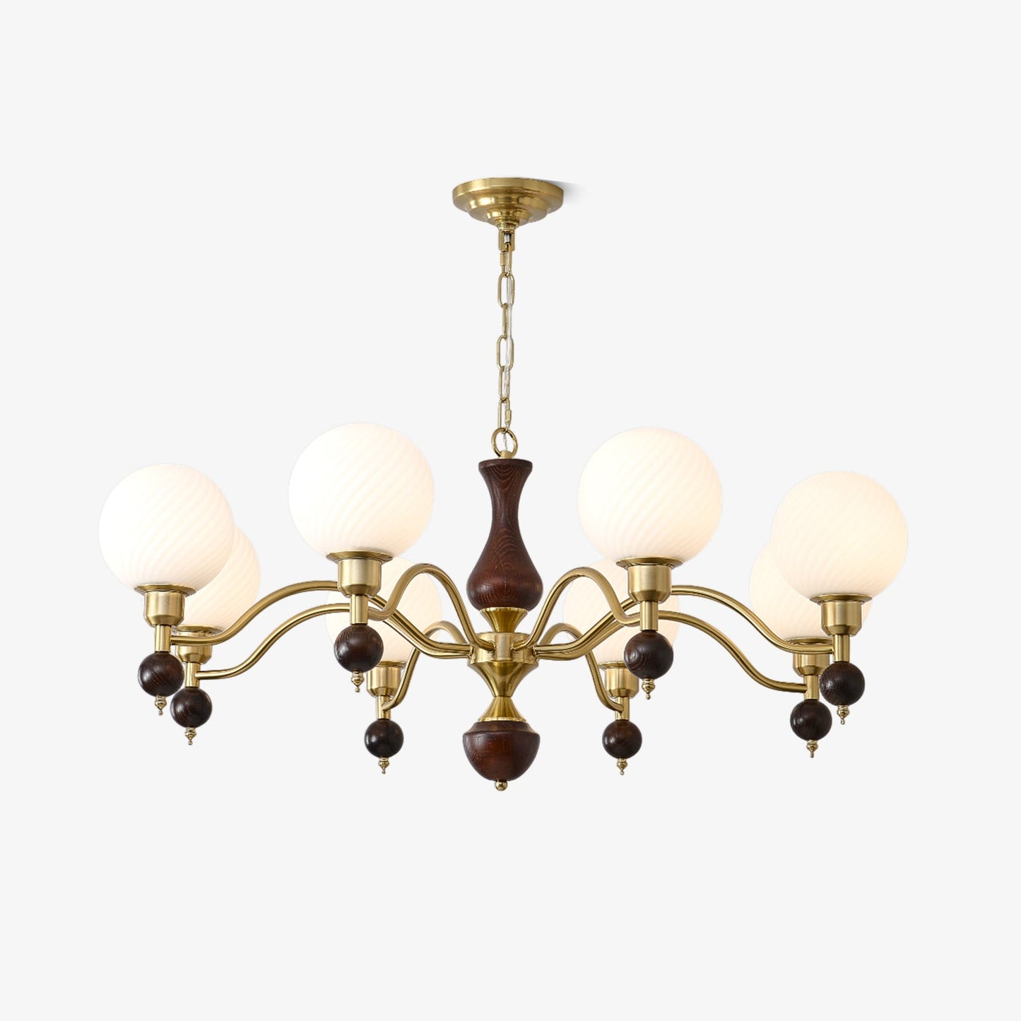 Elegant Globe Orb Wood Chandelier with Adjustable Height & Warm Lighti