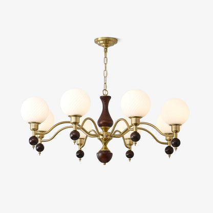 Elegant Globe Orb Wood Chandelier with Adjustable Height & Warm Lighti