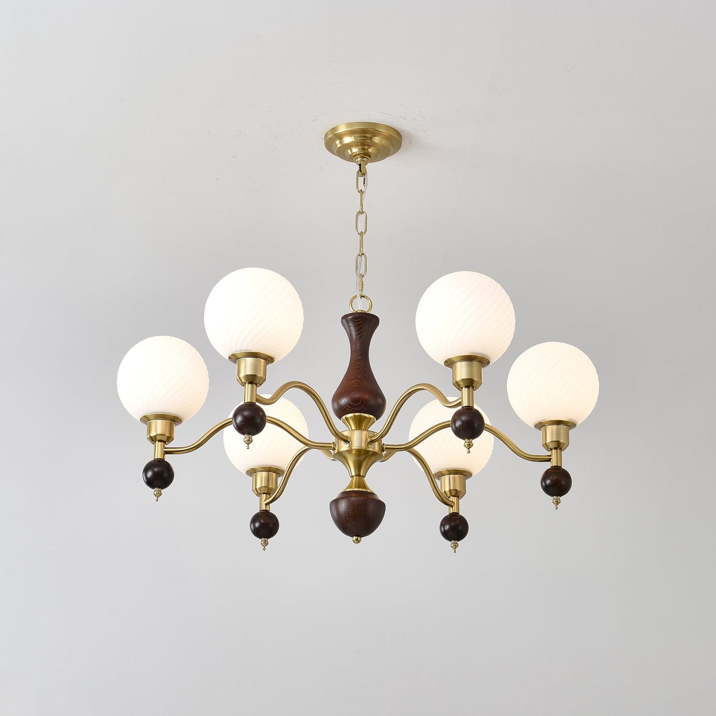 Elegant Globe Orb Wood Chandelier with Adjustable Height & Warm Lighti