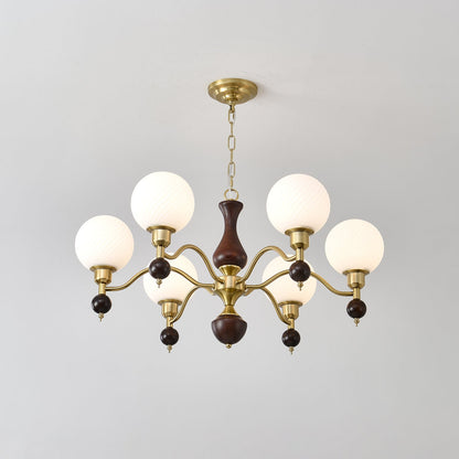 Elegant Globe Orb Wood Chandelier with Adjustable Height & Warm Lighti