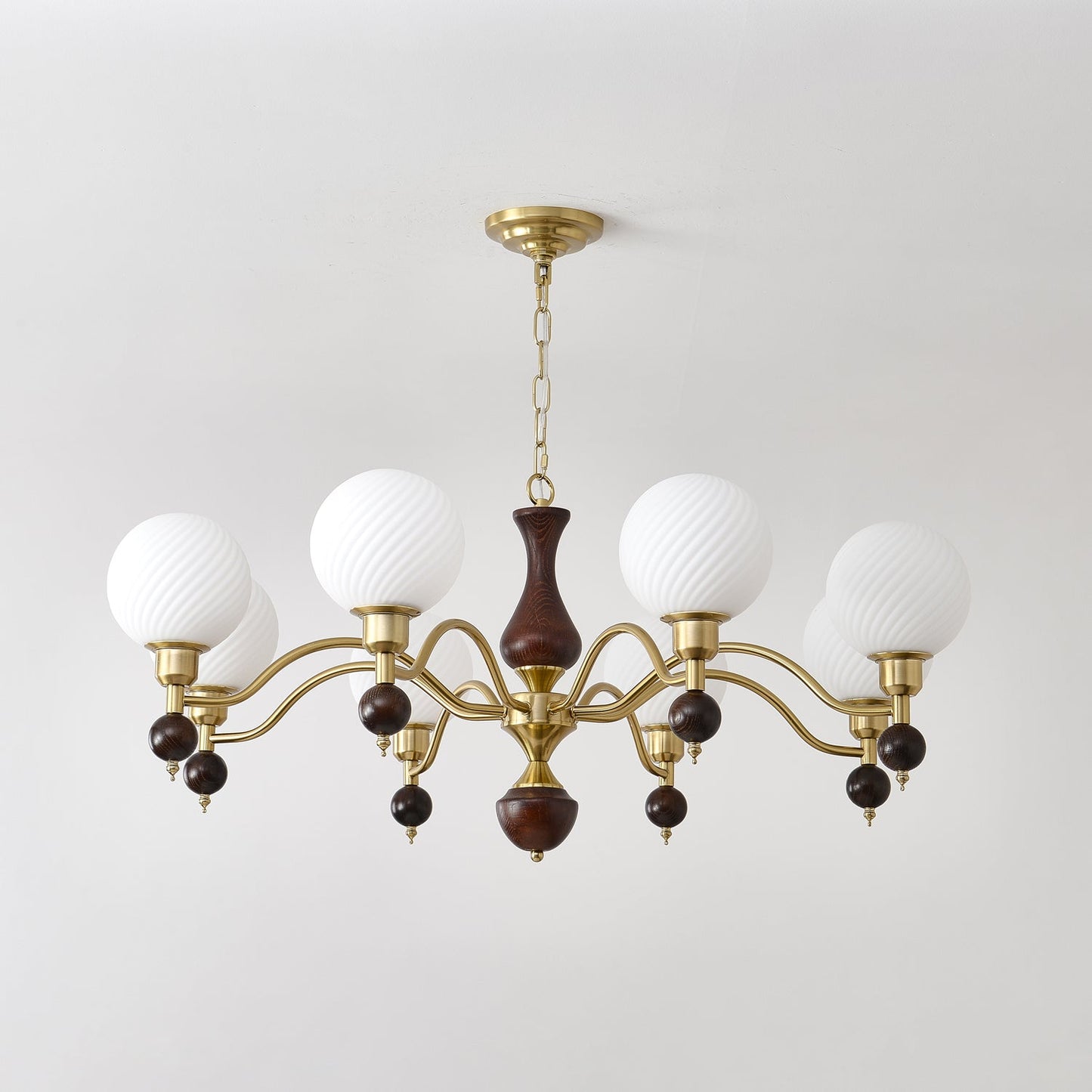 Elegant Globe Orb Wood Chandelier with Adjustable Height & Warm Lighti