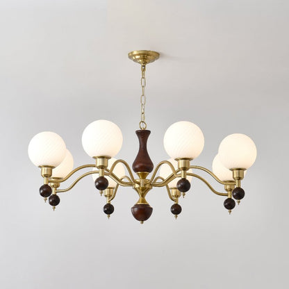 Elegant Globe Orb Wood Chandelier with Adjustable Height & Warm Lighti
