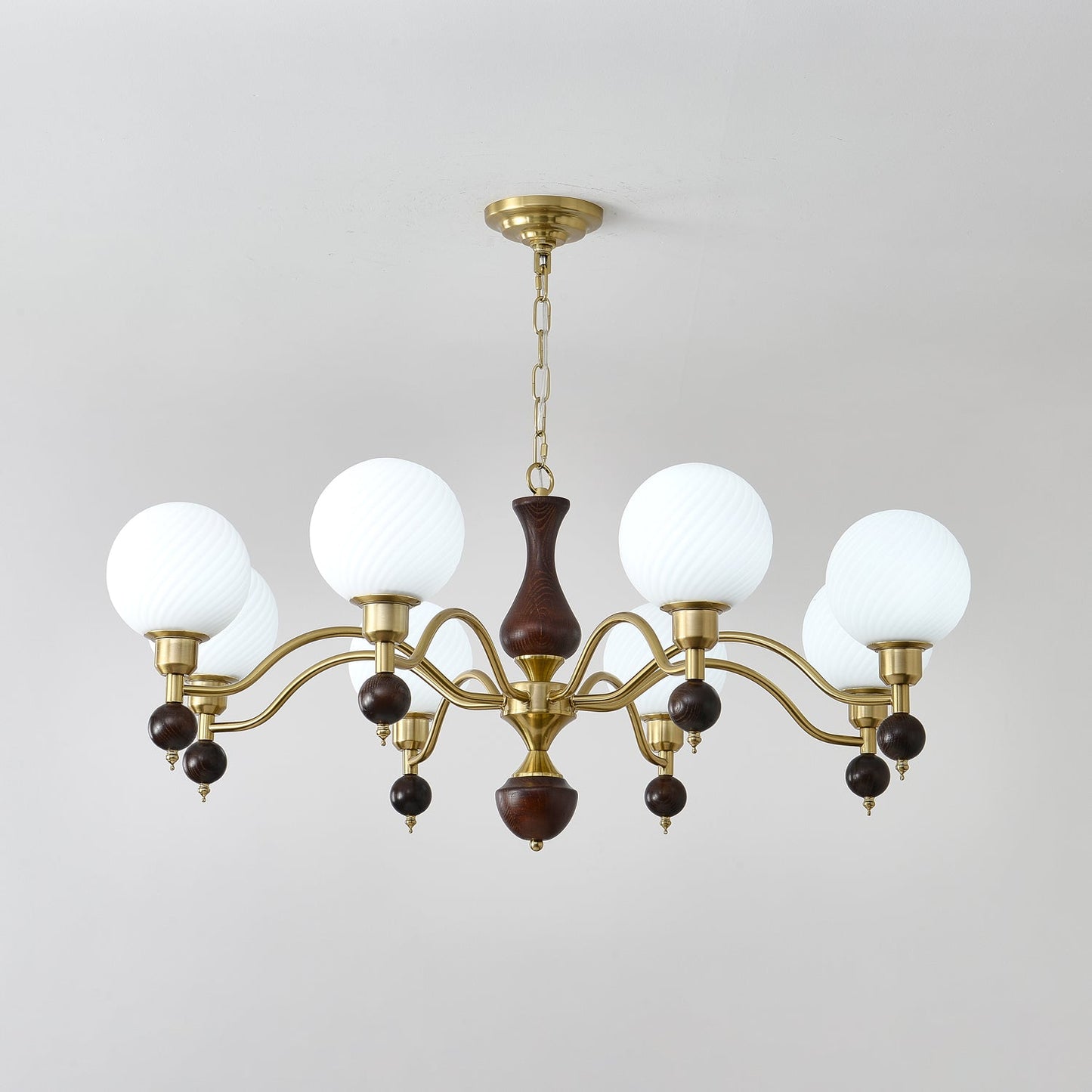 Elegant Globe Orb Wood Chandelier with Adjustable Height & Warm Lighti