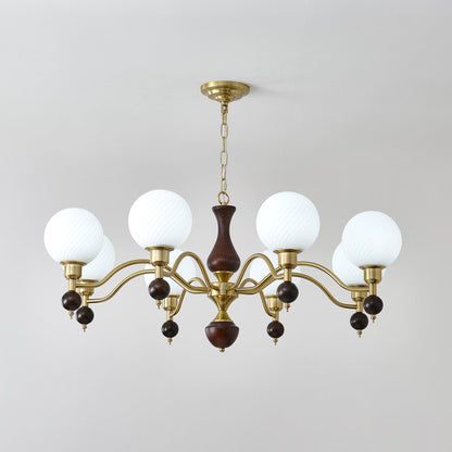 Elegant Globe Orb Wood Chandelier with Adjustable Height & Warm Lighti