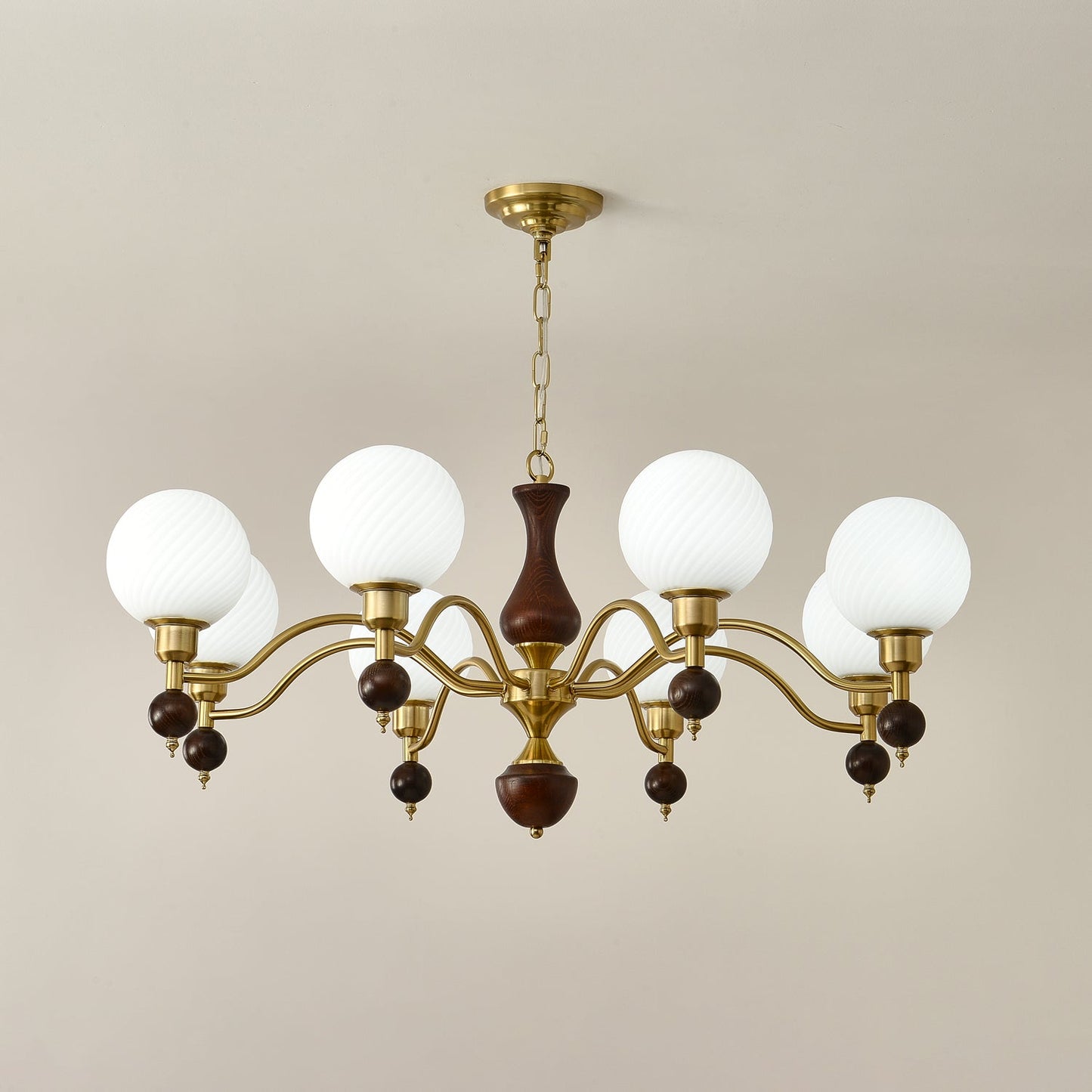 Elegant Globe Orb Wood Chandelier with Adjustable Height & Warm Lighti
