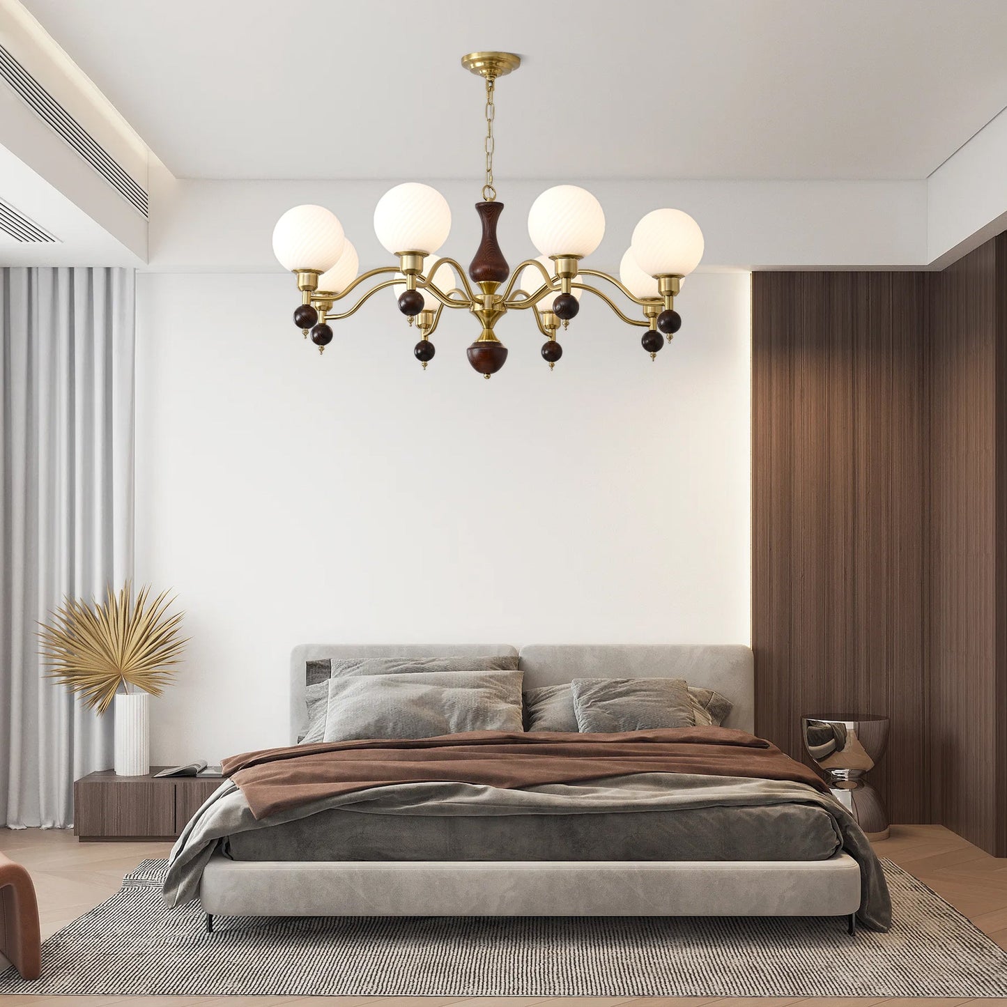 Elegant Globe Orb Wood Chandelier with Adjustable Height & Warm Lighti