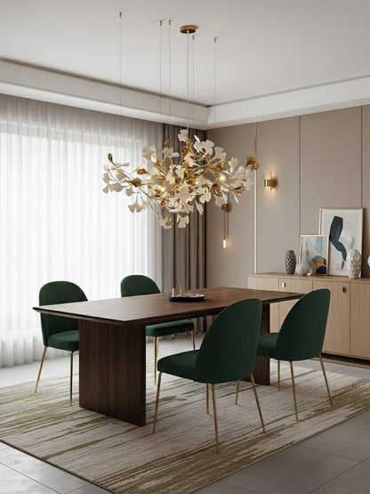 Elegant Gold & White Gingko Leaf Chandelier - Adjustable Height, LED C