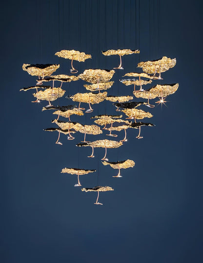 Brass Aviary Constellation Chandelier with Adjustable Height & LED Lig