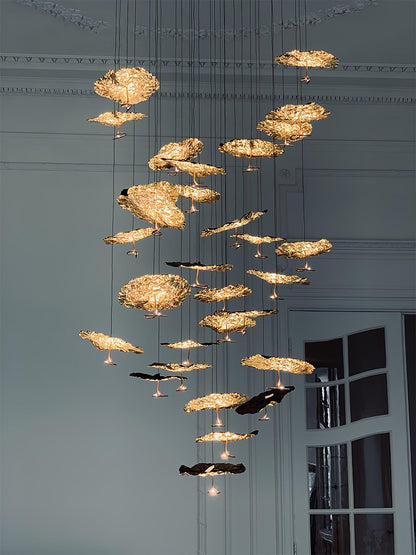 Brass Aviary Constellation Chandelier with Adjustable Height & LED Lig