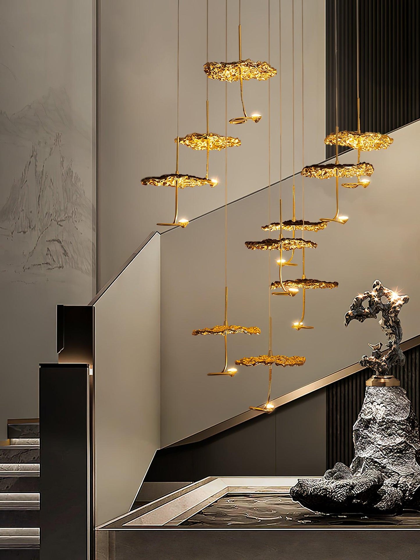 Brass Aviary Constellation Chandelier with Adjustable Height & LED Lig