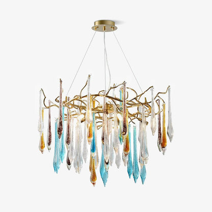 Elegant Gold Round Teardrop Chandelier with Adjustable Height & Crysta