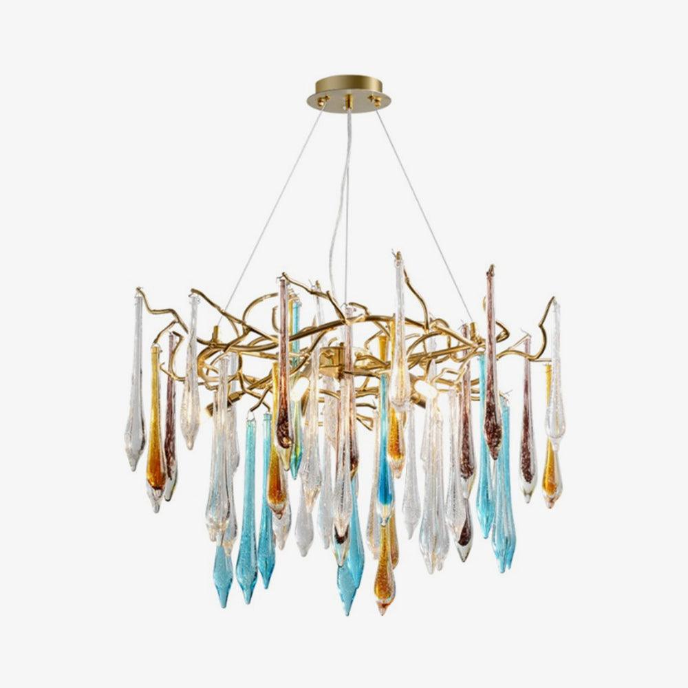 Elegant Gold Round Teardrop Chandelier with Adjustable Height & Crysta
