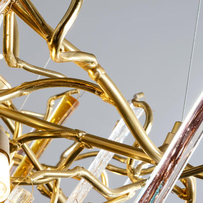 Elegant Gold Round Teardrop Chandelier with Adjustable Height & Crysta