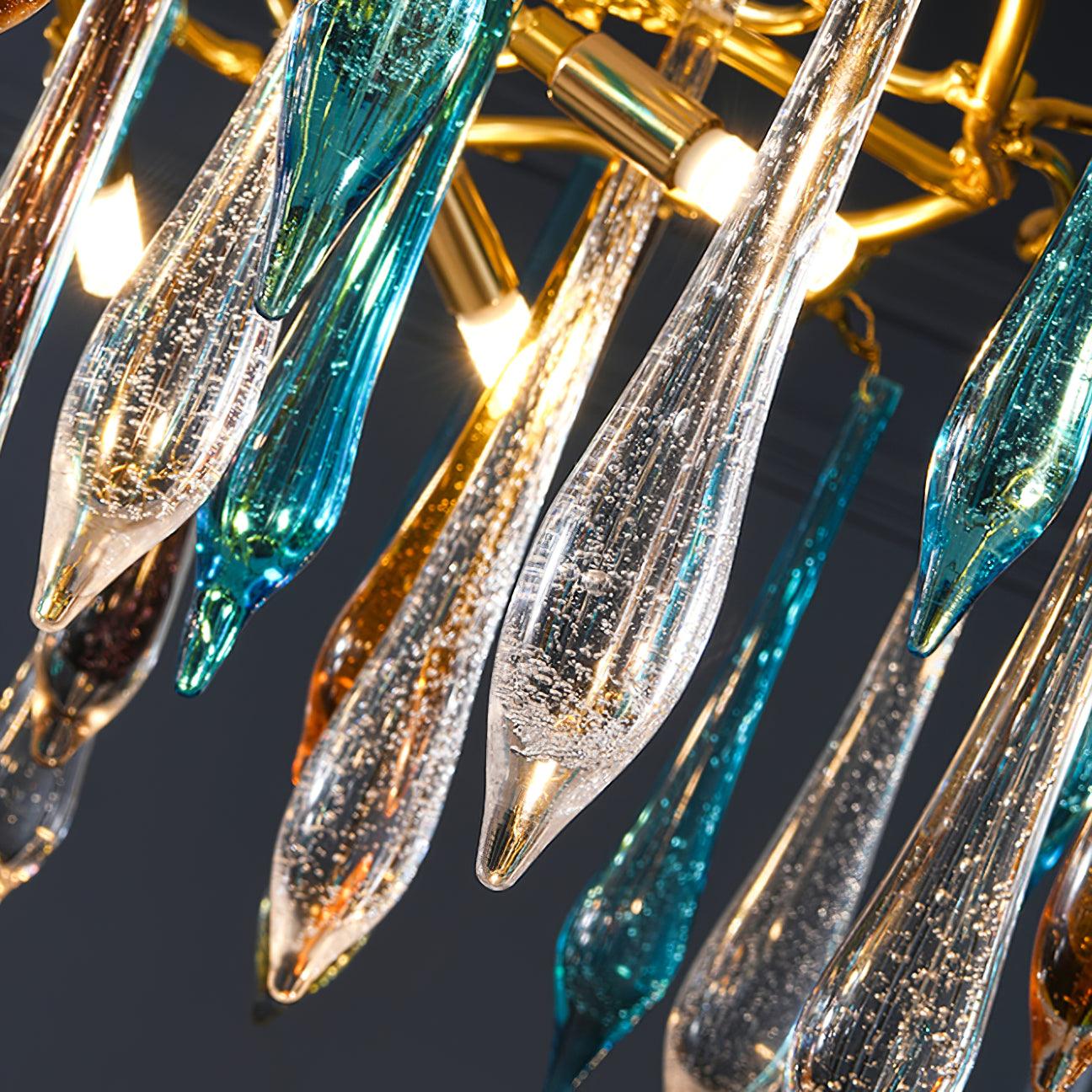 Elegant Gold Round Teardrop Chandelier with Adjustable Height & Crysta