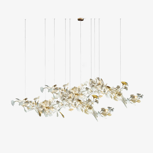 Elegant Gold & White Gingko Leaf Chandelier - Adjustable Height, LED C