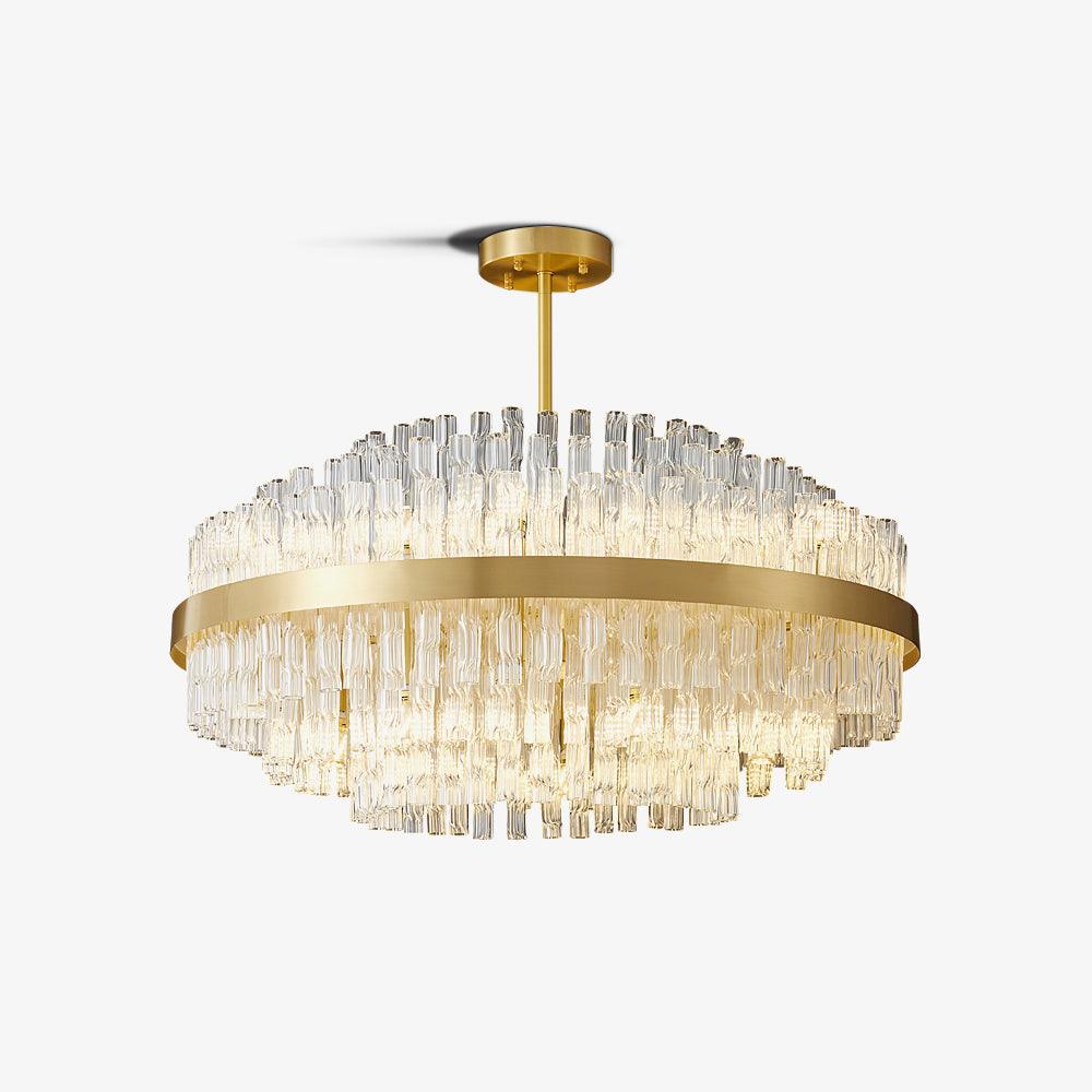 Elegant Gold & Clear Rod Chandelier with Adjustable Height & LED Compa