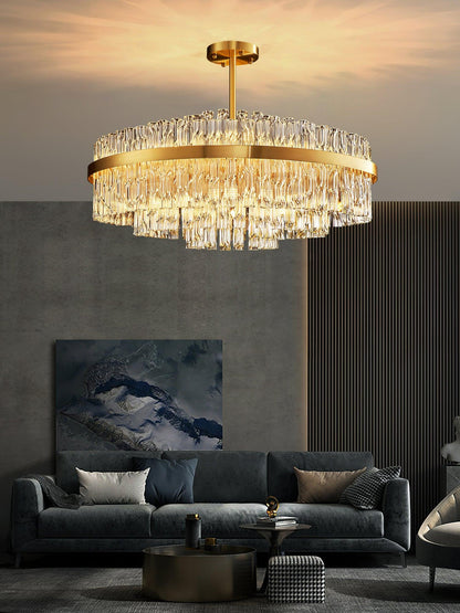 Elegant Gold & Clear Rod Chandelier with Adjustable Height & LED Compa