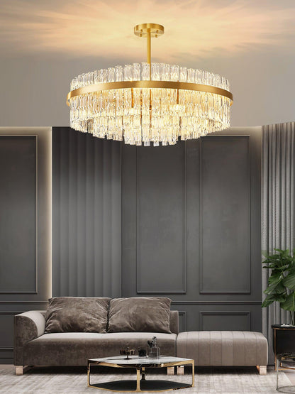 Elegant Gold & Clear Rod Chandelier with Adjustable Height & LED Compa