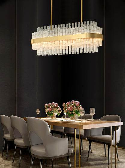 Elegant Gold & Clear Rod Chandelier with Adjustable Height & LED Compa