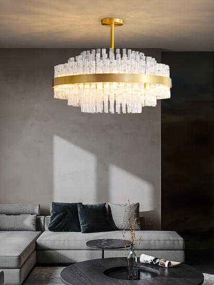 Elegant Gold & Clear Rod Chandelier with Adjustable Height & LED Compa