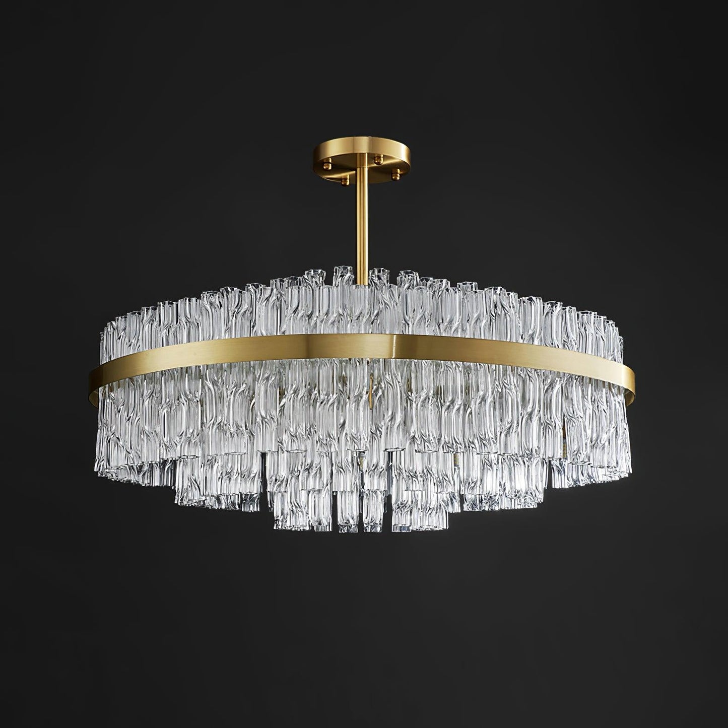Elegant Gold & Clear Rod Chandelier with Adjustable Height & LED Compa