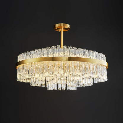 Elegant Gold & Clear Rod Chandelier with Adjustable Height & LED Compa
