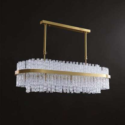 Elegant Gold & Clear Rod Chandelier with Adjustable Height & LED Compa