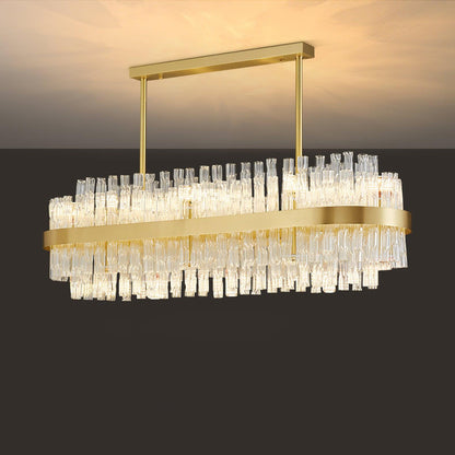 Elegant Gold & Clear Rod Chandelier with Adjustable Height & LED Compa