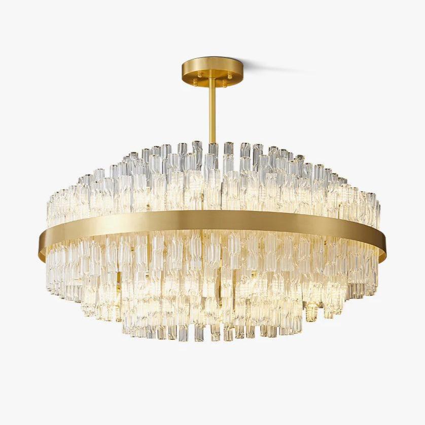 Elegant Gold & Clear Rod Chandelier with Adjustable Height & LED Compa