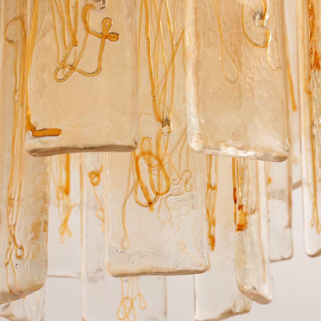 Elegant Golden Amber Glass Chandelier with Adjustable Height & LED Com
