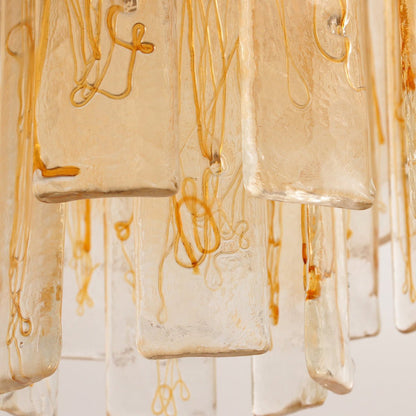 Elegant Golden Amber Glass Chandelier with Adjustable Height & LED Com