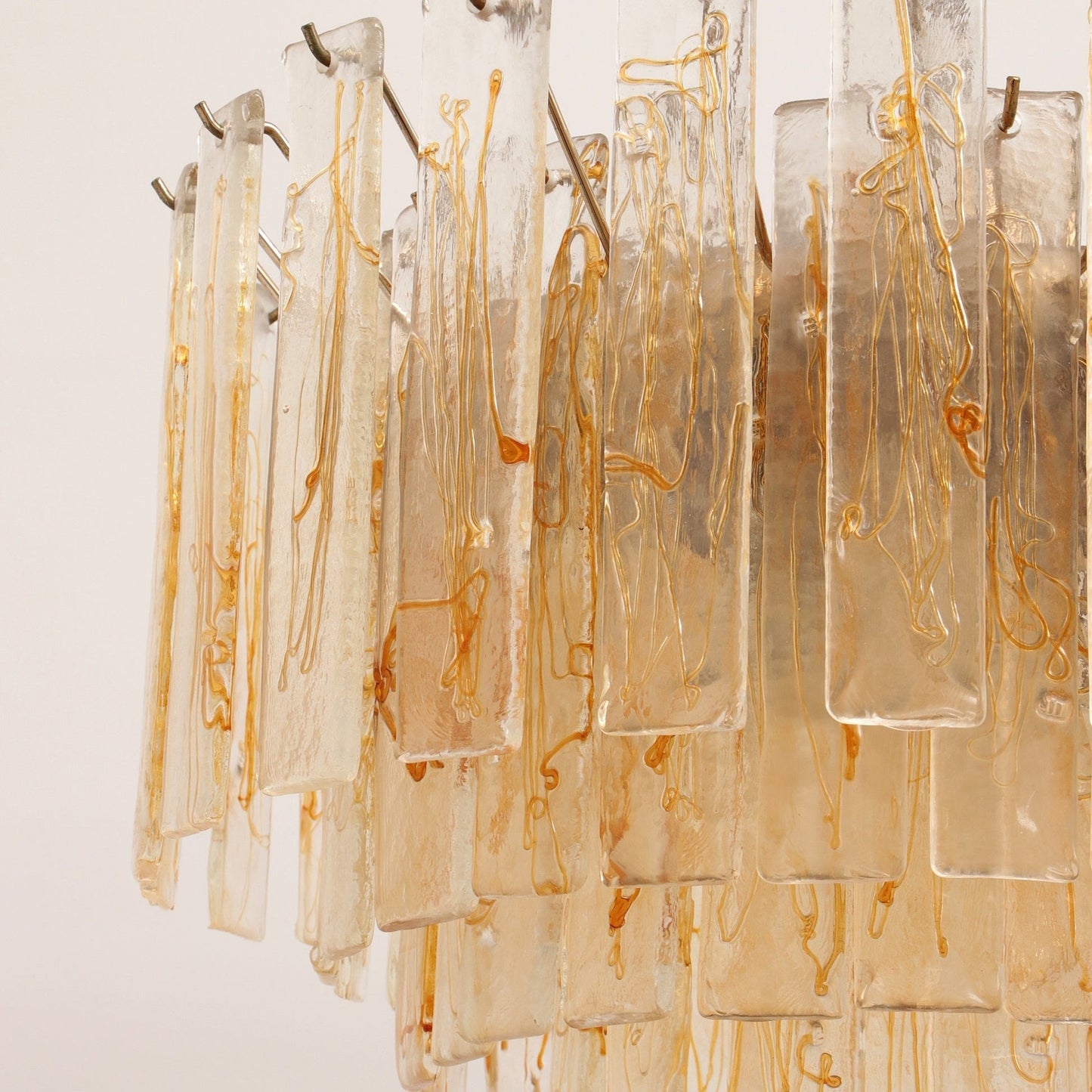 Elegant Golden Amber Glass Chandelier with Adjustable Height & LED Com