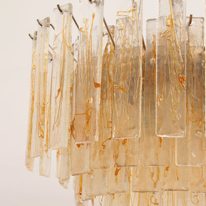 Elegant Golden Amber Glass Chandelier with Adjustable Height & LED Com