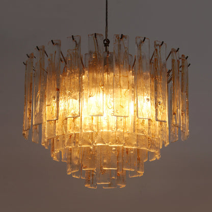 Elegant Golden Amber Glass Chandelier with Adjustable Height & LED Com