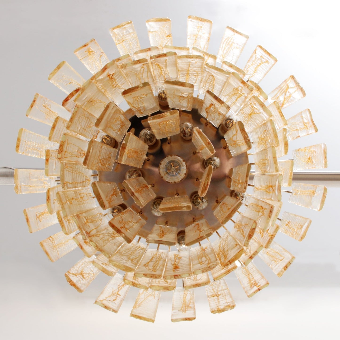 Elegant Golden Amber Glass Chandelier with Adjustable Height & LED Com