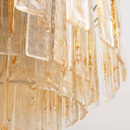 Elegant Golden Amber Glass Chandelier with Adjustable Height & LED Com